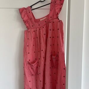 Lightweight red checkered 100% organic cotton fabric mini dress